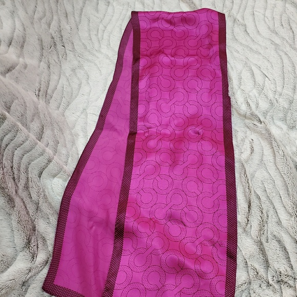 COACH HOT PINK AND BROWN OBLONG SILK SCARF - Picture 2 of 4